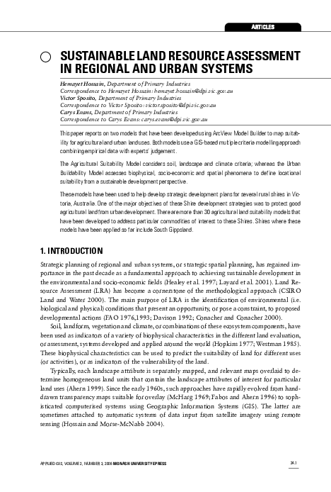 (PDF) Sustainable land resource assessment in regional and urban systems