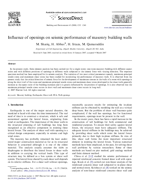 (PDF) Influence of openings on seismic performance of masonry building ...