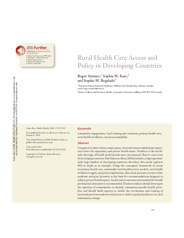 (PDF) Rural Health Care Access and Policy in Developing Countries