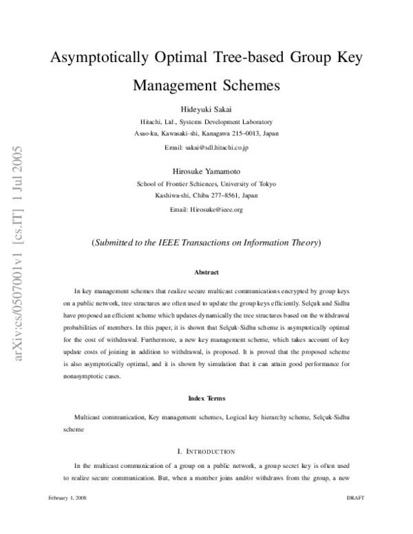 (PDF) Asymptotically Optimal Tree-based Group Key Management Schemes