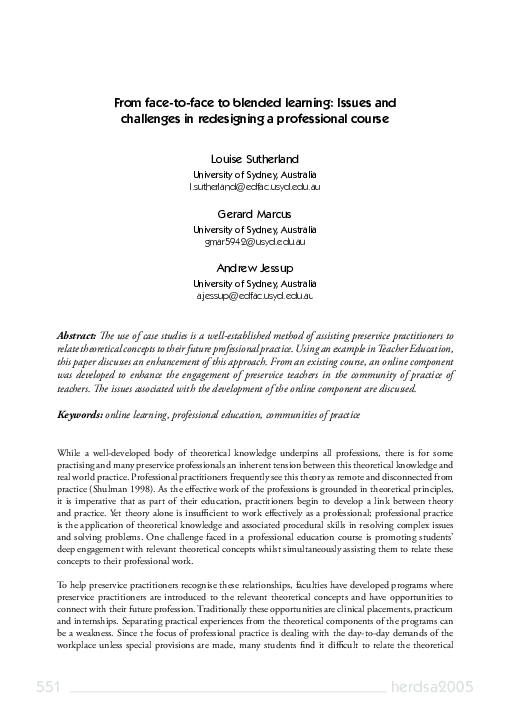 (PDF) From face-to-face to blended learning: Issues and challenges in ...