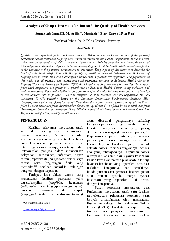 (PDF) Analysis of Outpatient Satisfaction and the Quality of Health ...