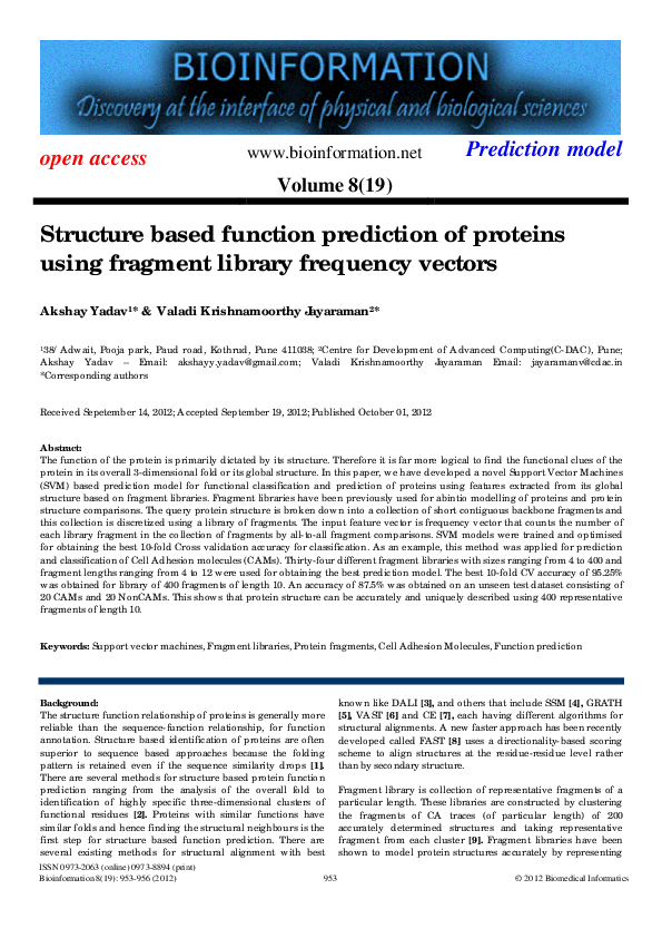 (PDF) Structure based function prediction of proteins using fragment ...