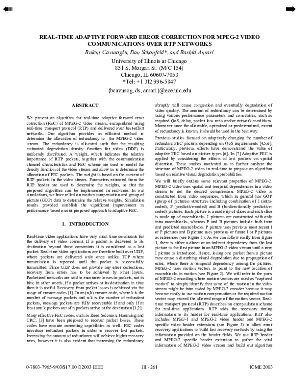 (PDF) Real-time adaptive forward error correction for MPEG-2 video ...