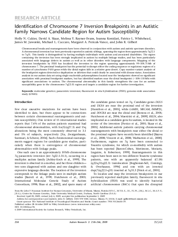 (PDF) Identification of chromosome 7 inversion breakpoints in an ...