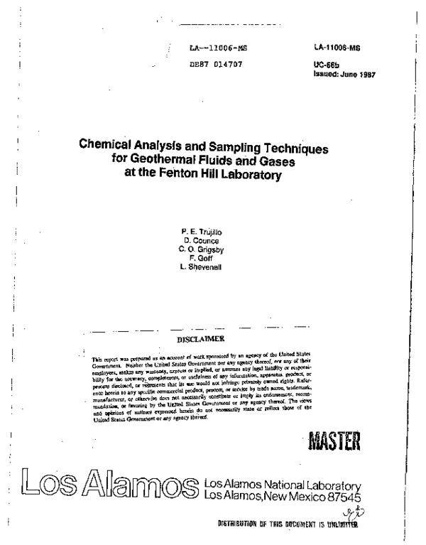 (PDF) Chemical analysis and sampling techniques for geothermal fluids