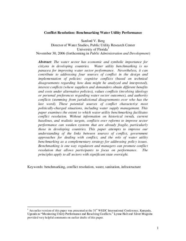 (PDF) Conflict resolution: benchmarking water utility performance