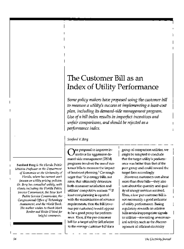 (PDF) The customer bill as an index of utility performance