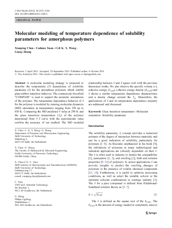 (PDF) Molecular modeling of temperature dependence of solubility ...