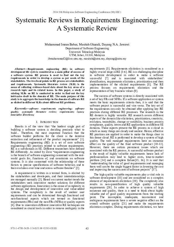 (PDF) Systematic reviews in requirements engineering: A systematic review