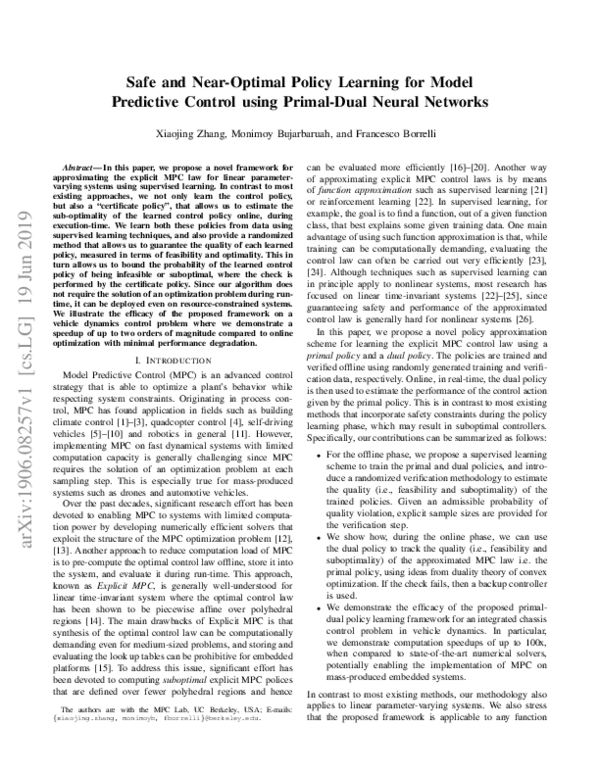 (PDF) Safe and Near-Optimal Policy Learning for Model Predictive ...