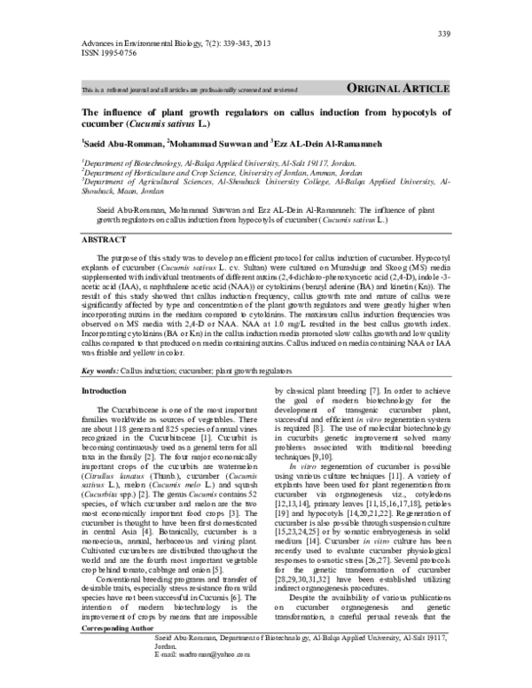 (PDF) The influence of plant growth regulators on callus induction from ...