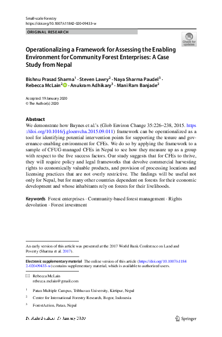 (PDF) Operationalizing a Framework for Assessing the Enabling ...