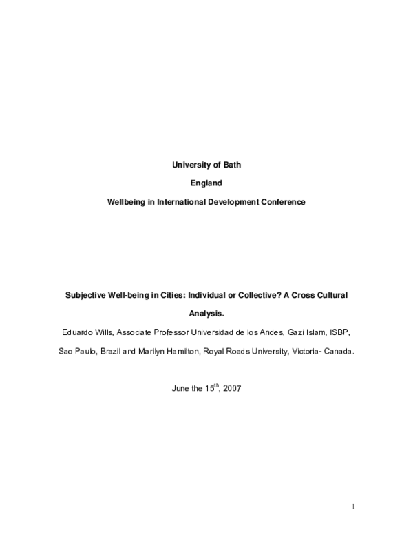 (PDF) Wellbeing in International Development Conference Subjective Well ...