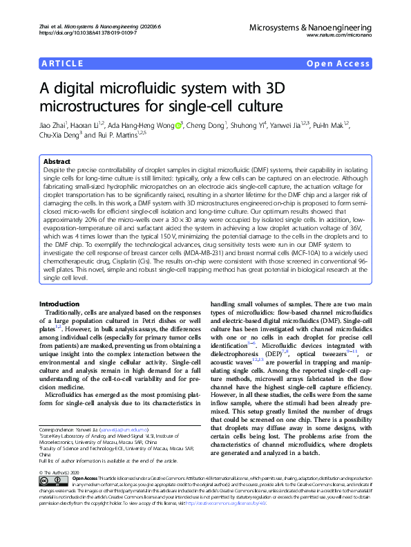 (PDF) A digital microfluidic system with 3D microstructures for single ...