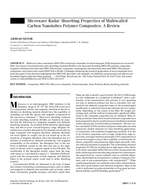 (PDF) Microwave Radar Absorbing Properties of Multiwalled Carbon ...
