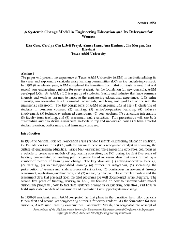 (PDF) A Systemic Change Model In Engineering Education and Its ...