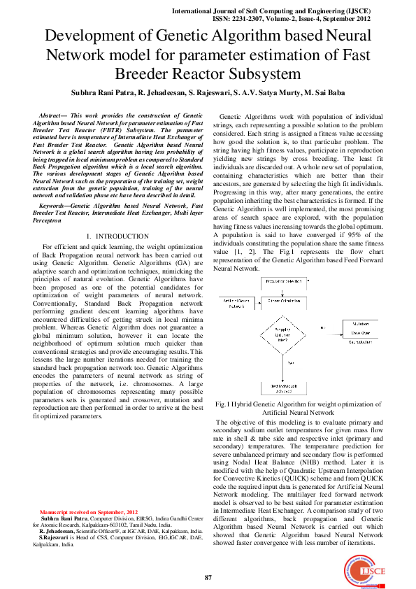 (PDF) Development of Genetic Algorithm based Neural Network model for ...