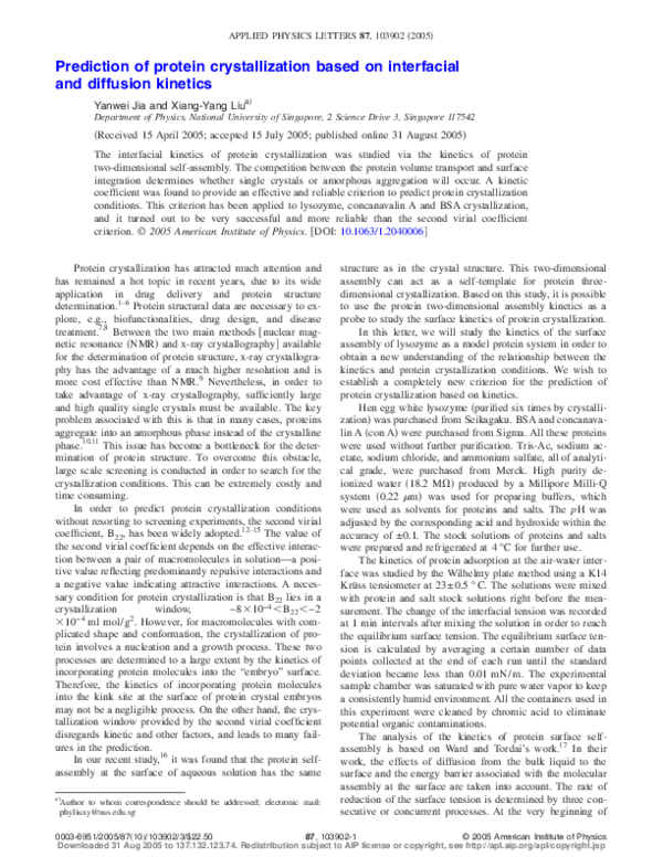(PDF) Prediction of protein crystallization based on interfacial and ...