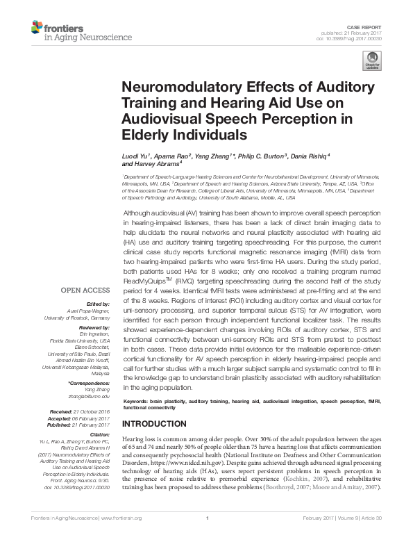 (PDF) Neuromodulatory Effects of Auditory Training and Hearing Aid Use ...