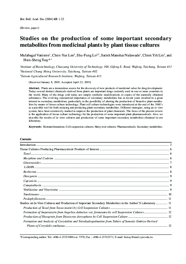 (PDF) Studies on the production of some important secondary metabolites ...