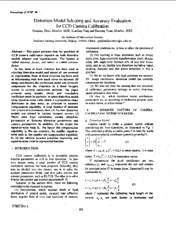 (PDF) Distortion model selecting and accuracy evaluation for CCD camera