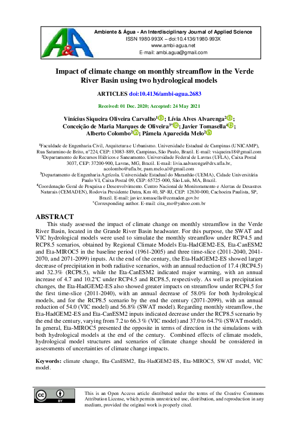 (PDF) Impact of climate change on monthly streamflow in the Verde River ...