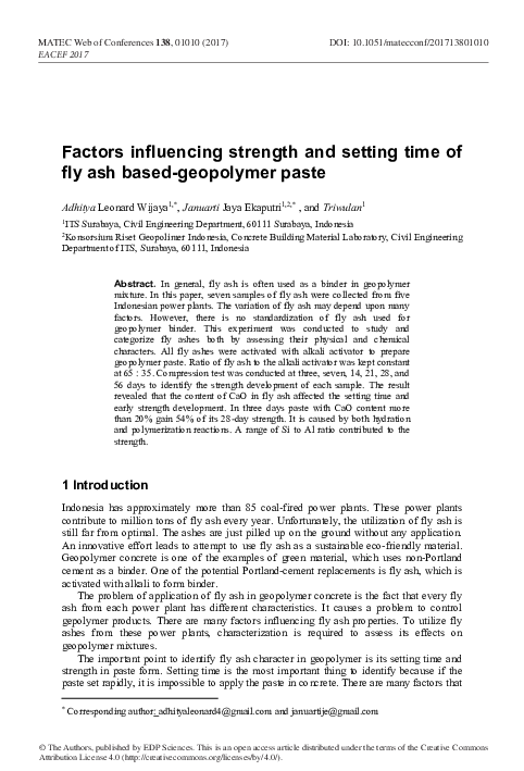 (PDF) Factors influencing strength and setting time of fly ash based ...