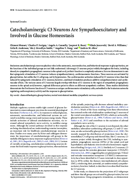 (PDF) Catecholaminergic C3 neurons are sympathoexcitatory and involved ...