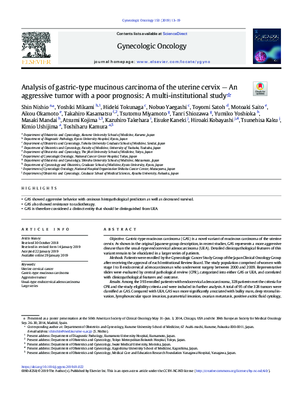 (PDF) Analysis of gastric-type mucinous carcinoma of the uterine cervix ...
