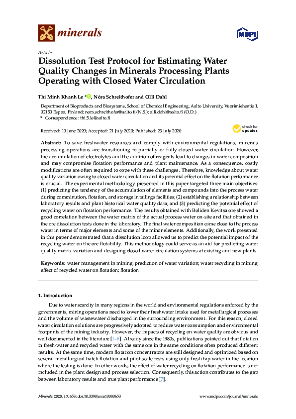 (PDF) Dissolution Test Protocol for Estimating Water Quality Changes in ...