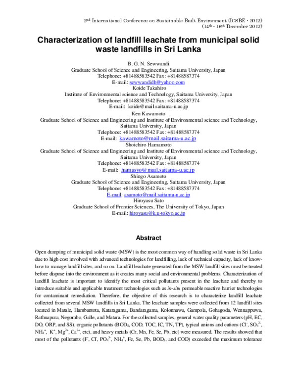 (PDF) Characterization of landfill leachate from municipal solid waste ...