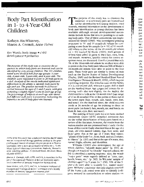 (PDF) Body Part Identification in 1- to 4-Year-Old Children