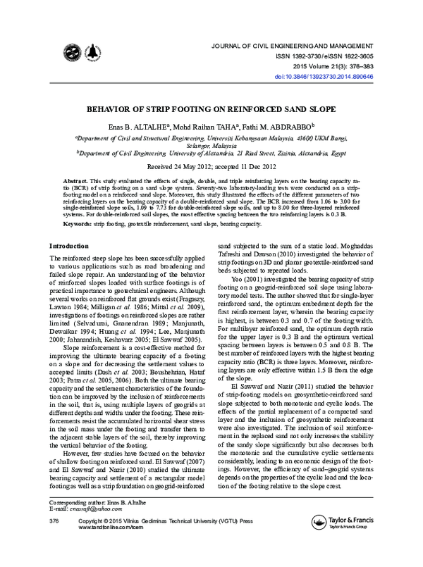 (PDF) Behavior of strip footing on reinforced sand slope