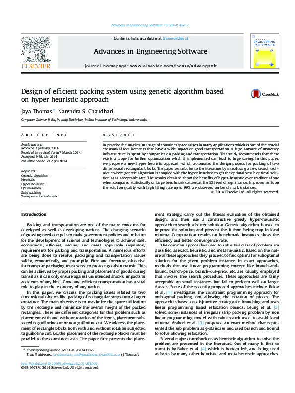 (PDF) Design of efficient packing system using genetic algorithm based ...
