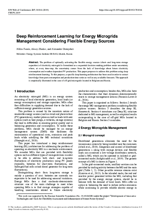 (PDF) Deep Reinforcement Learning for Energy Microgrids Management ...