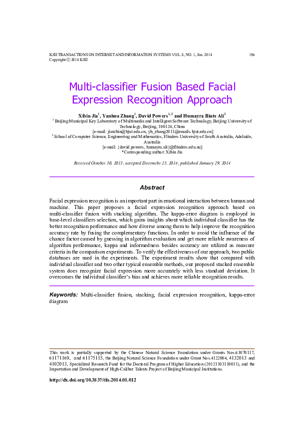 (PDF) Multi-classifier fusion based facial expression recognition approach