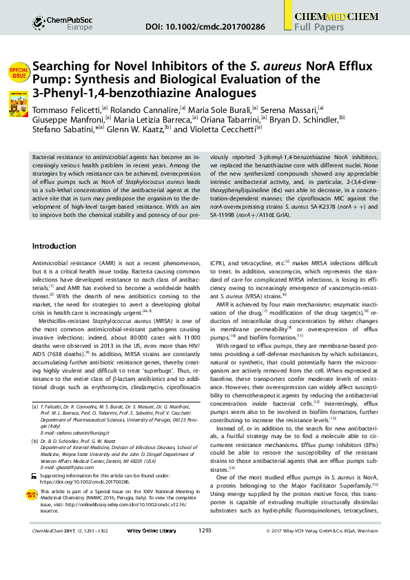 (PDF) Searching for Novel Inhibitors of the S. aureus NorA Efflux Pump ...