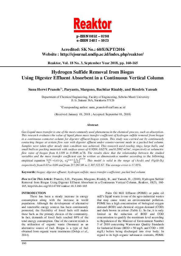 (PDF) Hydrogen Sulfide Removal from Biogas Using Digester Effluent ...