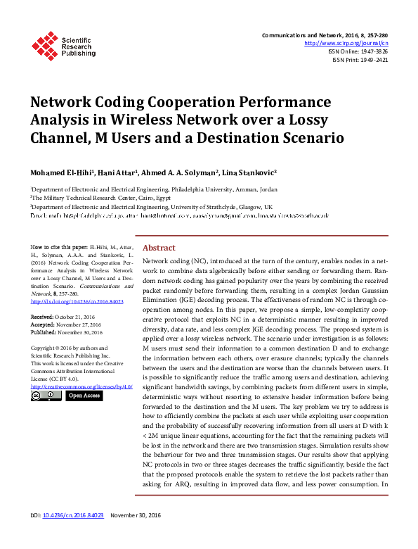 (PDF) Network Coding Cooperation Performance Analysis in Wireless ...
