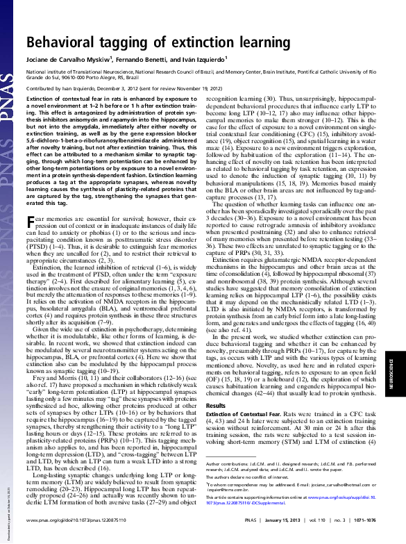 (PDF) Behavioral tagging of extinction learning