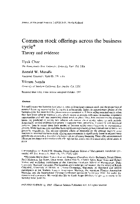 PDF) Common stock offerings across the business cycle
