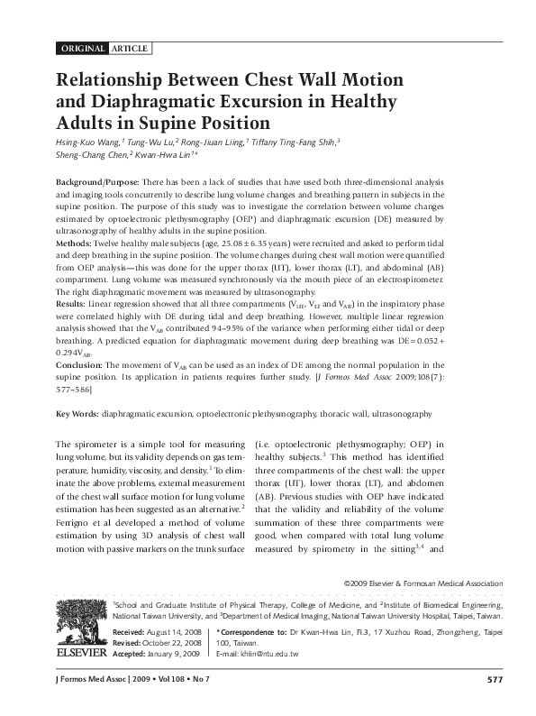 (PDF) Relationship Between Chest Wall Motion and Diaphragmatic