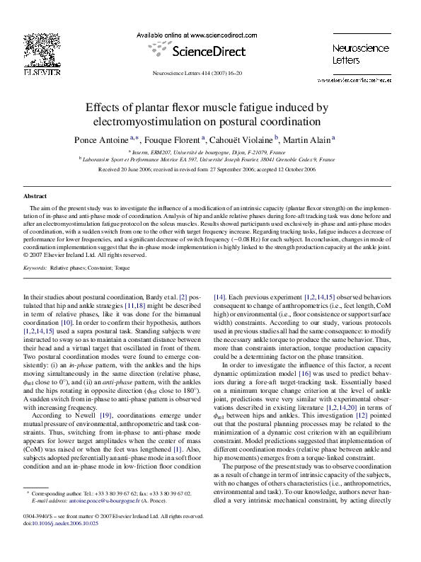 (PDF) Effects of plantar flexor muscle fatigue induced by ...