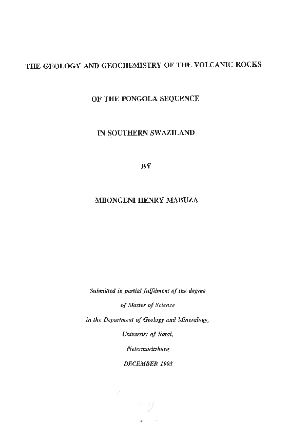 (PDF) The geology and geochemistry of the volcanic rocks of the Pongola ...