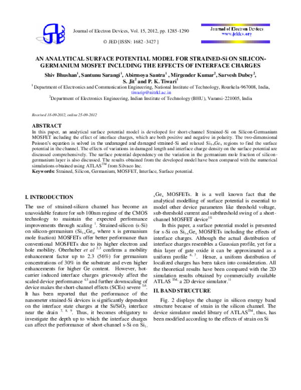(PDF) AN ANALYTICAL SURFACE POTENTIAL MODEL FOR STRAINED-Si ON SILICON ...