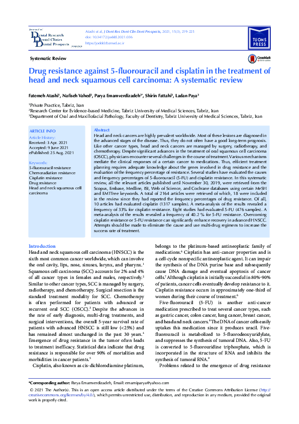 (PDF) Drug resistance against 5-fluorouracil and cisplatin in the ...