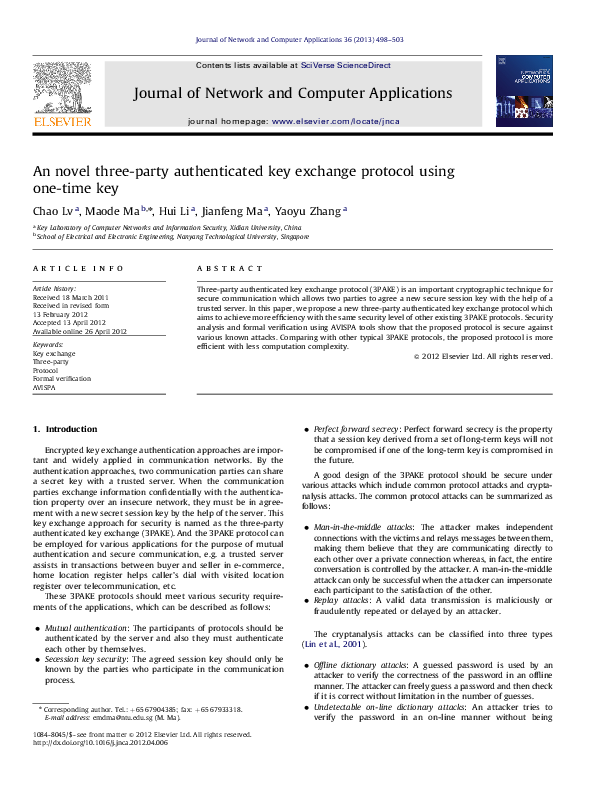 (PDF) An novel three-party authenticated key exchange protocol using ...