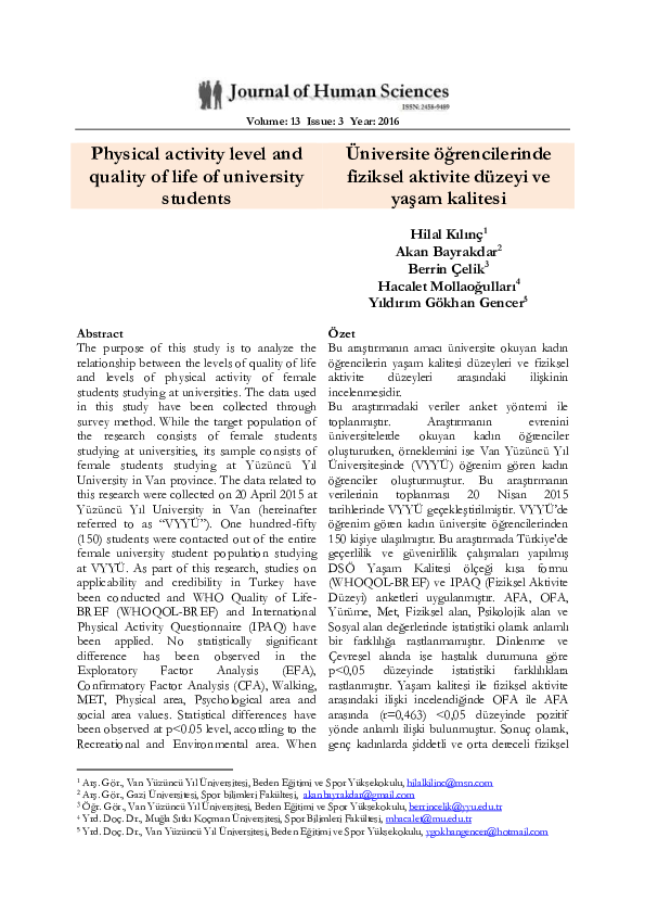 (PDF) Physical activity level and quality of life of university ...