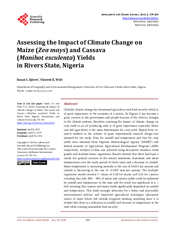 (PDF) Assessing the Impact of Climate Change on Maize (Zea mays) and ...